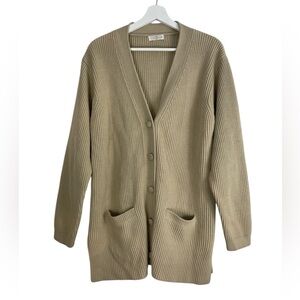 Yarnworks Sweater Cardigan Ribbed Buttton Front Pockets